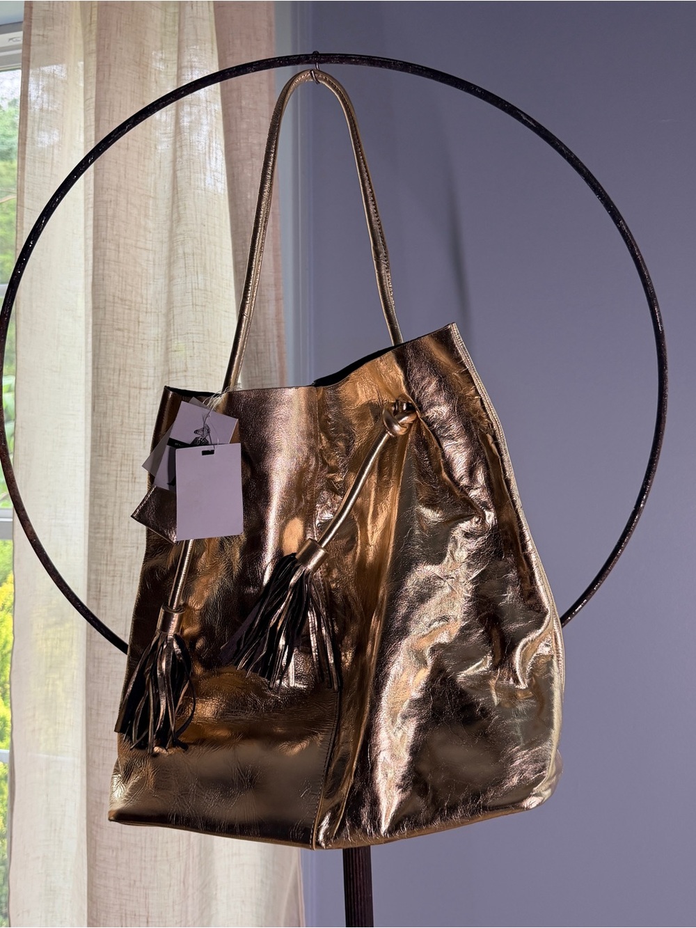 T.J.Maxx Metallic Bronze Tote with Tassel Accents